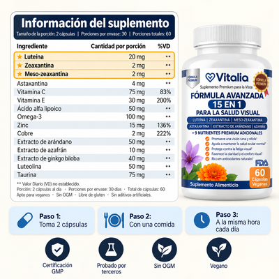Vitalia® Visión 15 en 1 – Fórmula Avanzada para el Cuidado Ocular